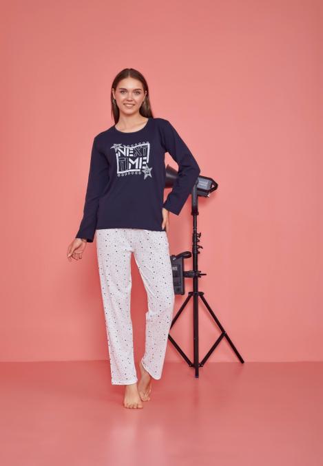 Pijama dama,maneca lunga si pantalon lung, culoare bleumarin,Engros